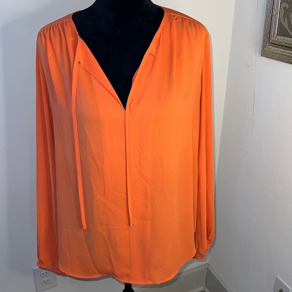 Karen Kane tangerine long sleeves Boho tie front pull over blouse top tunic XL - Picture 2 of 6